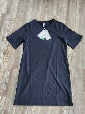 Fig Trailhead Arkley T Shirt Dress UPF 50 Black Recycled Modal Womens M Stretch